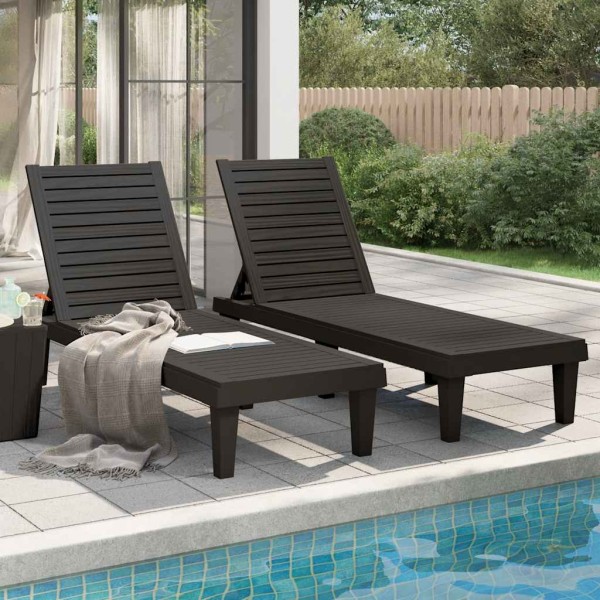 Sun loungers, 2 pcs., black, 155x58x83cm, polypropylene