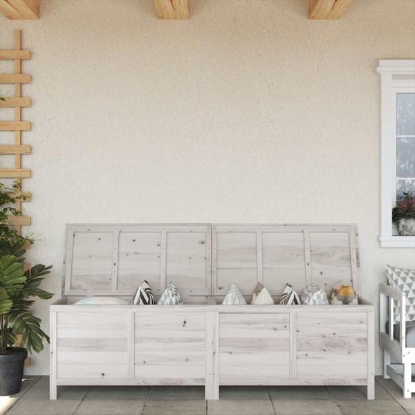 Garden storage box, white, 198.5x50x56.5cm, solid spruce wood