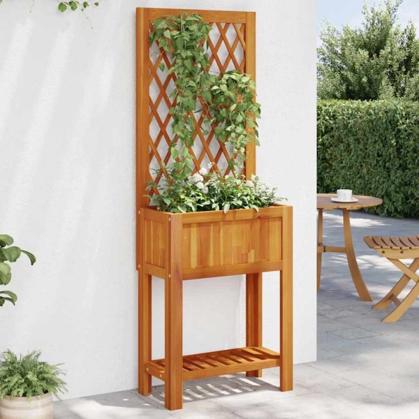 Trough with trellis and shelf, 55x29.5x152cm, solid acacia