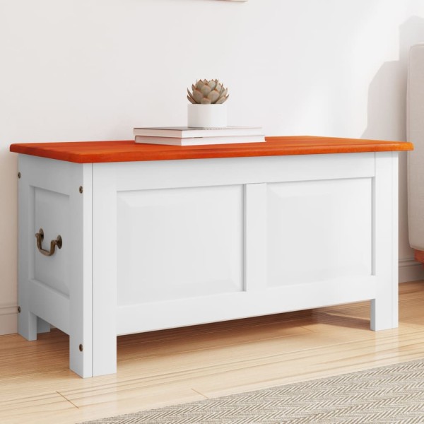 Storage box with lid, brown and white, solid acacia