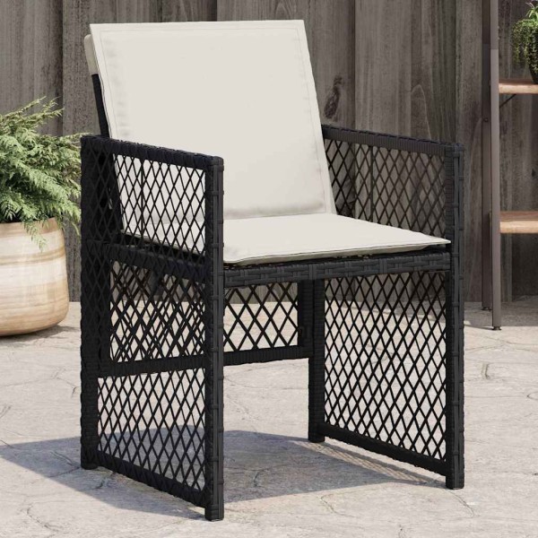 Garden chairs with cushions, 4 pcs., black, polyrattan