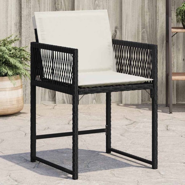 Garden chairs with cushions, 4 pcs., black, polyrattan