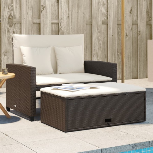 Double garden sofa with cushions, brown color, polyrattan