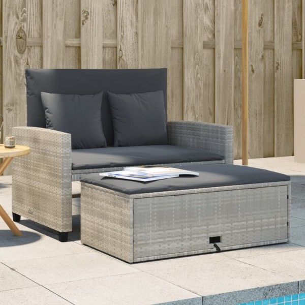 Double garden sofa with cushions, light gray, polyrattan