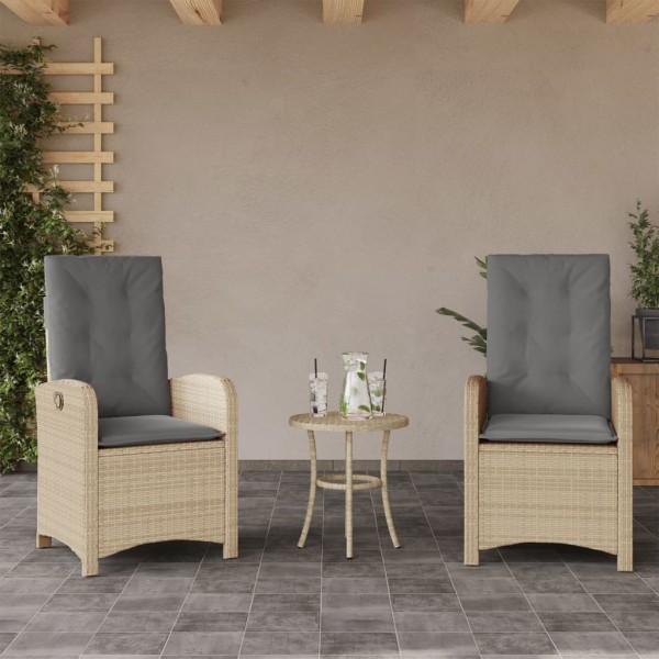 Reclining garden chairs with pillows, 2 pcs., sand, polyrattan