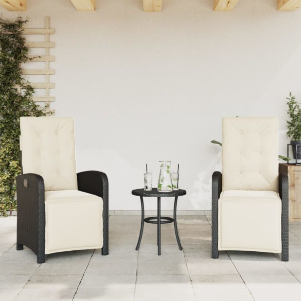 Reclining garden chairs with legs, 2 pcs., black, polyrattan