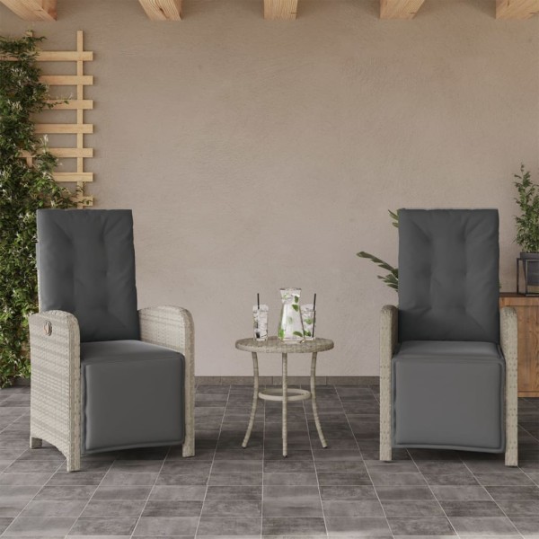 Reclining garden chairs with legs, 2 pcs., gray, polyrattan