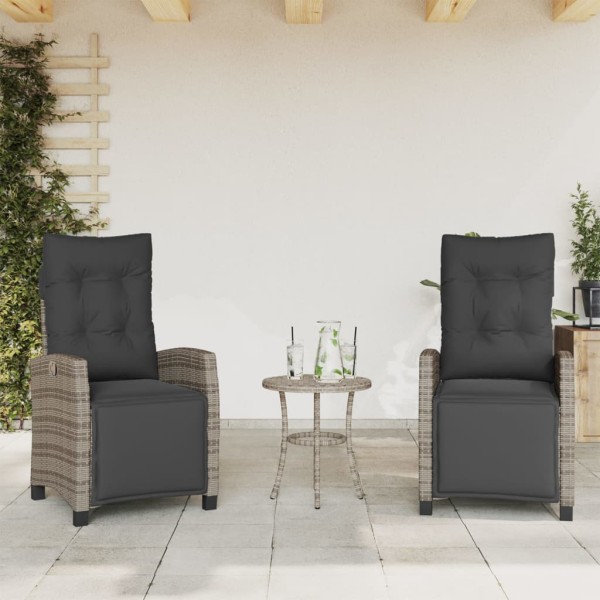 Reclining garden chairs with legs, 2 pcs., gray, polyrattan