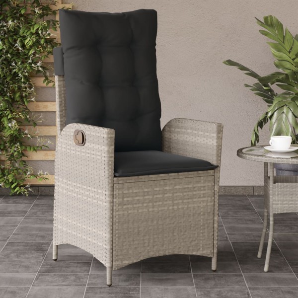 Reclining garden chair with cushions, grey, polyrattan