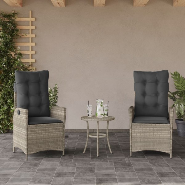 Reclining garden chairs with pillows, 2 pcs., gray, polyrattan