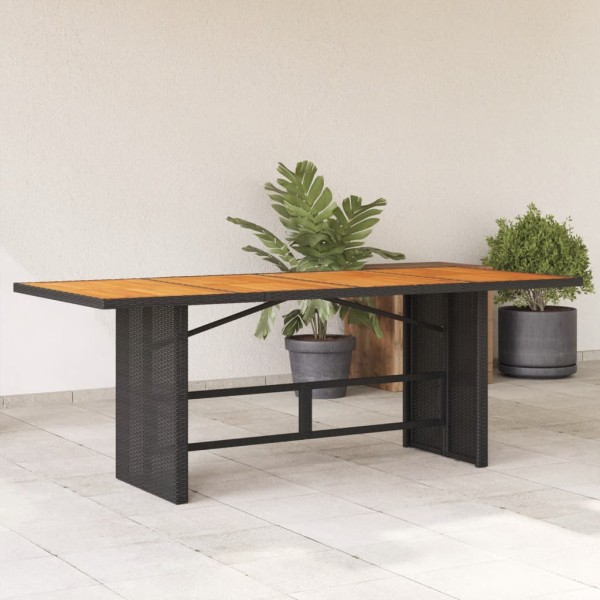 Table with acacia table top, black, 190x80x74cm, polyrattan