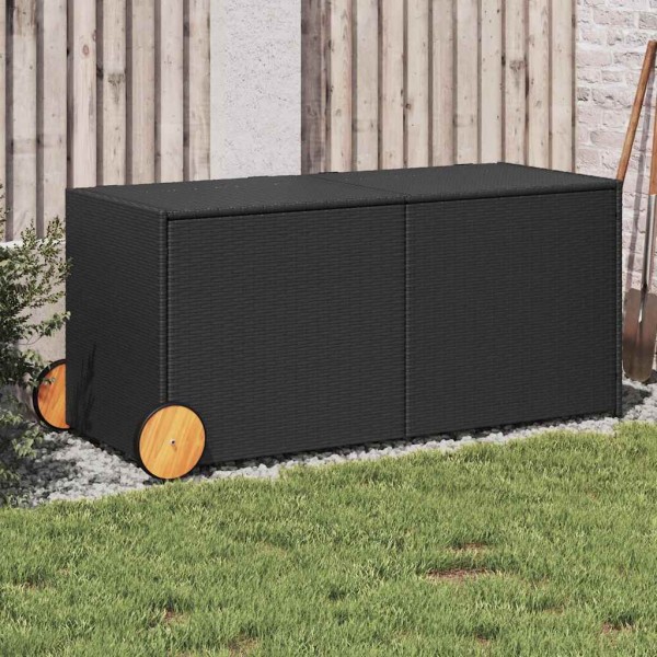 Garden storage box with wheels, black, 283l, polyrattan