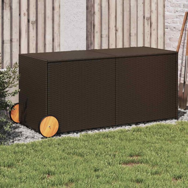 Garden storage box with wheels, brown, 283l, polyrattan