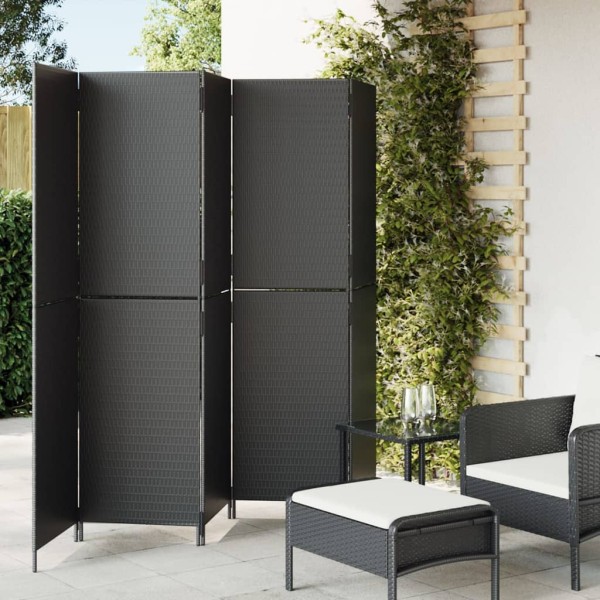 Room partition, 5 segments, black, polyrattan