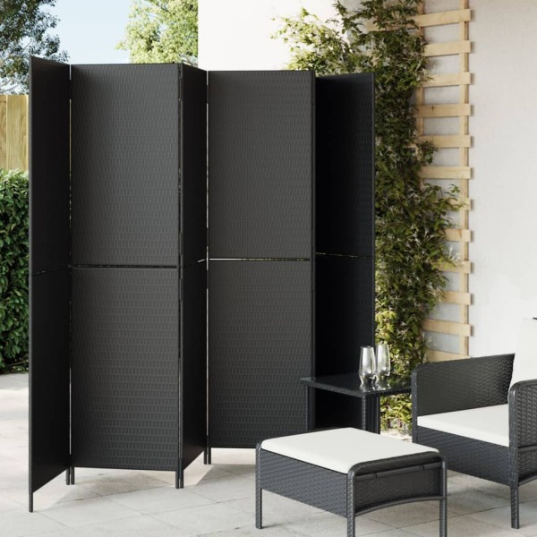 Room partition, 6 segments, black, polyrattan