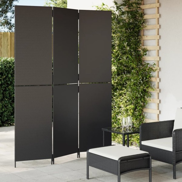 Room divider, 3 segments, black, polyrattan