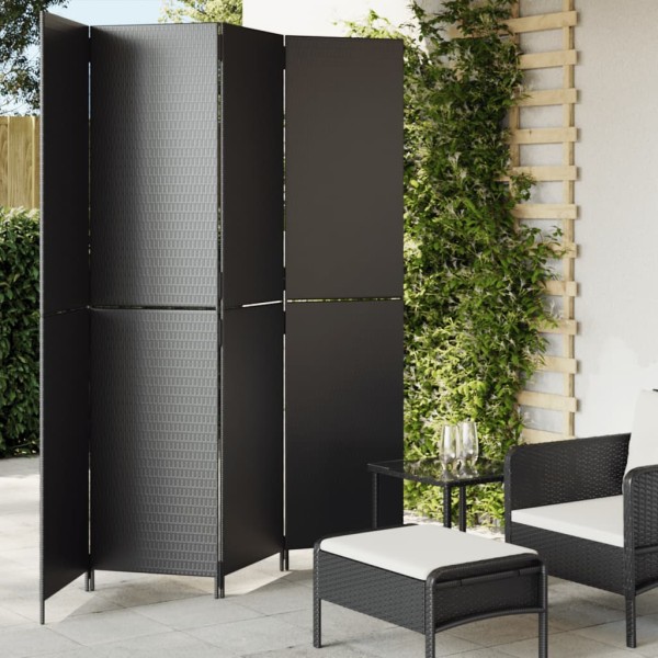 Room partition, 4 segments, black, polyrattan