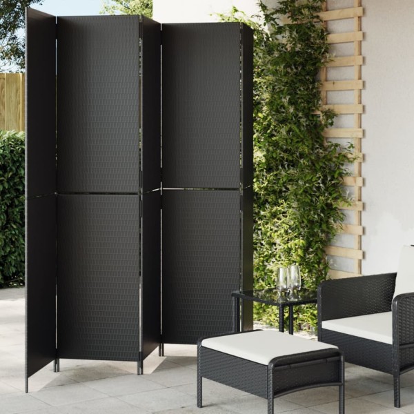Room partition, 5 segments, black, polyrattan