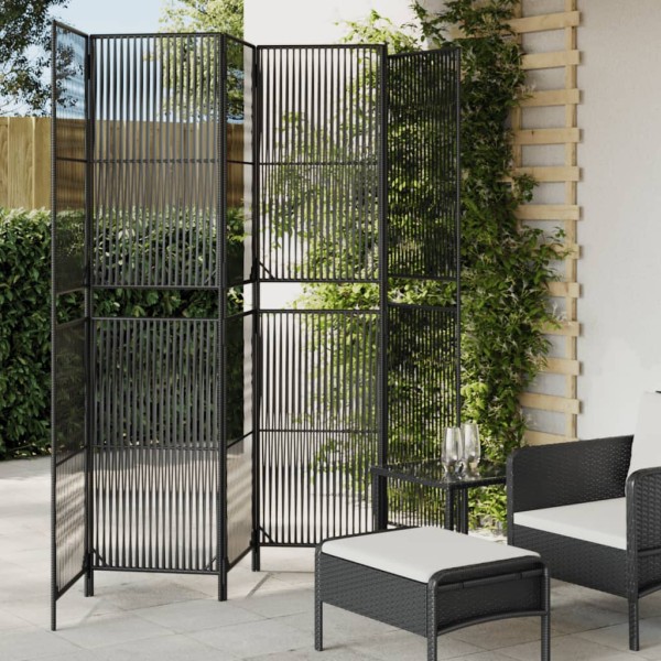 Room partition, 6 segments, black, polyrattan