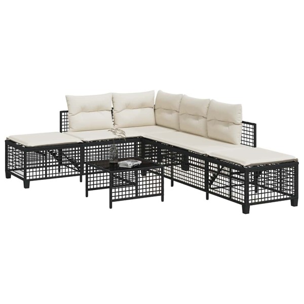 Garden set with cushions, 3 parts, black, polyrattan