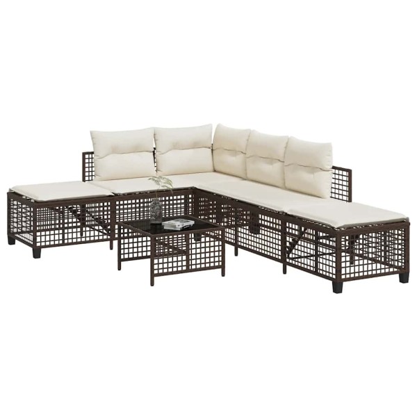 Garden set with cushions, 3 parts, brown, polyrattan