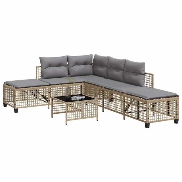 Sofa set with cushions, 3 parts, sand, polyrattan