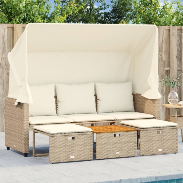 Three-seater garden sofa with vault/stools, sand, polyrattan