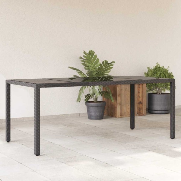 Table with glass top, black, 190x90x75, polyrattan