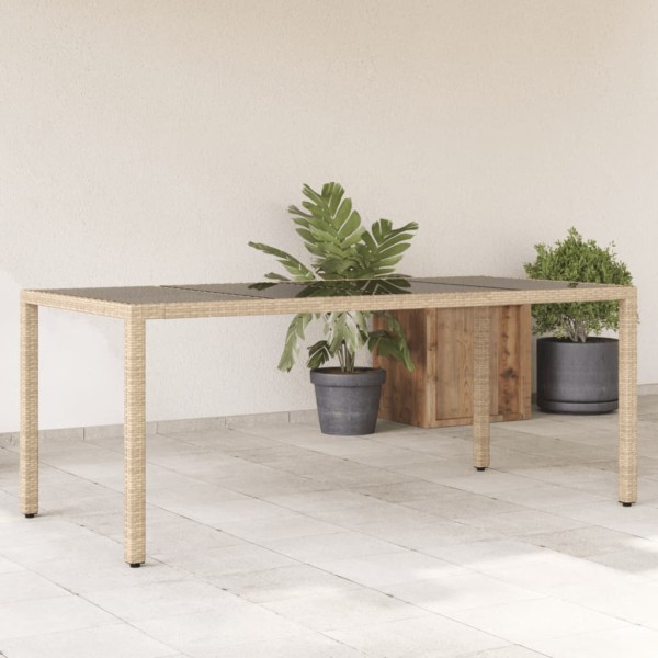 Table with glass top, beige, 190x90x75, polyrattan