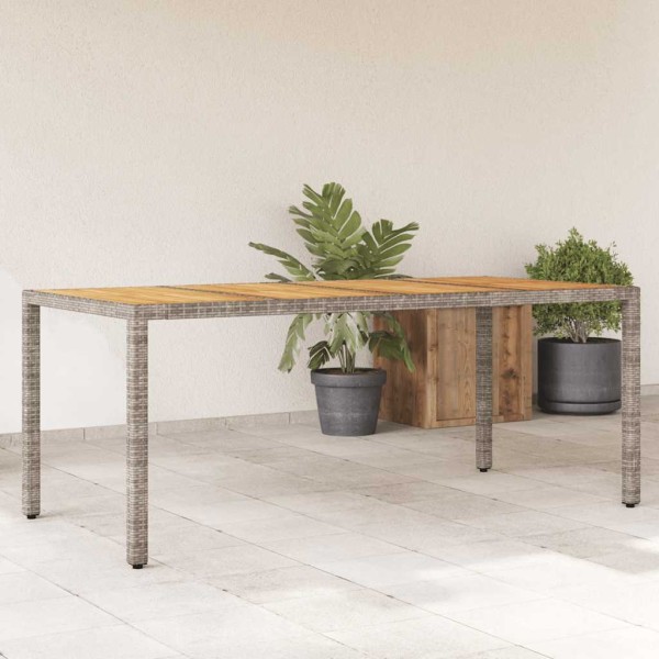Table with wooden table top, gray, 190x90x75, polyrattan