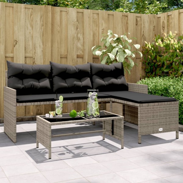 Garden sofa with table/cushions, gray, polyrattan, L-shaped