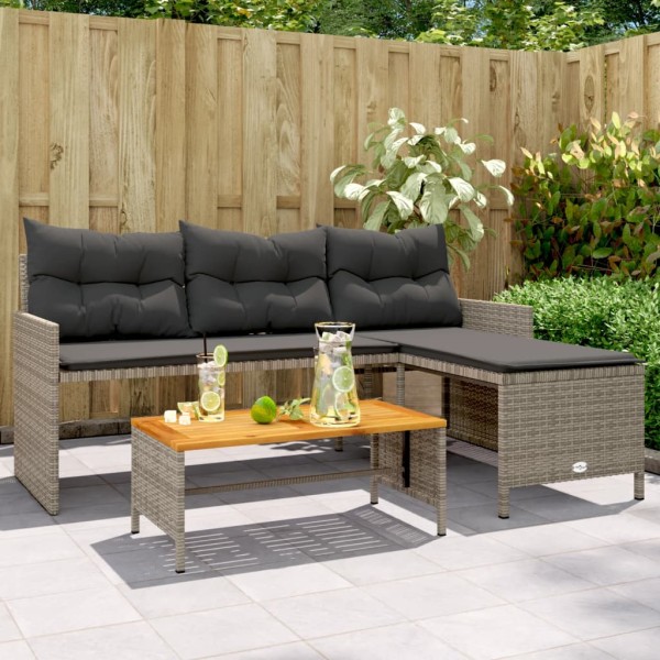 Garden sofa with table/cushions, gray, polyrattan, L-shaped