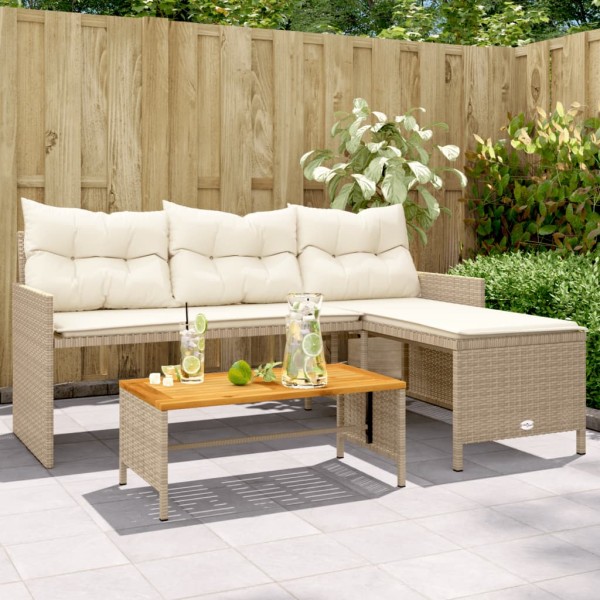 Garden sofa with table/cushions, beige, polyrattan, L-shaped