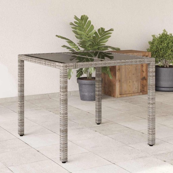 Table with glass top, gray, 90x90x75cm, polyrattan