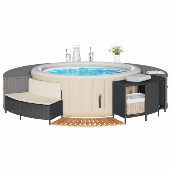 Bathtub frame, black color, polyrattan and solid acacia