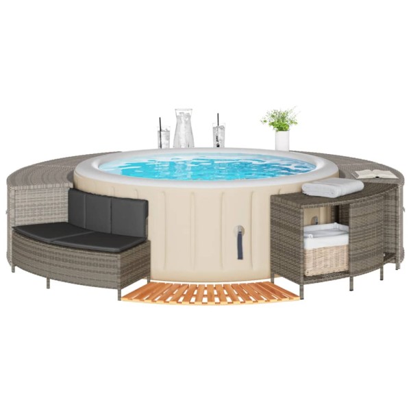 Bathtub frame, gray color, polyrattan and solid acacia