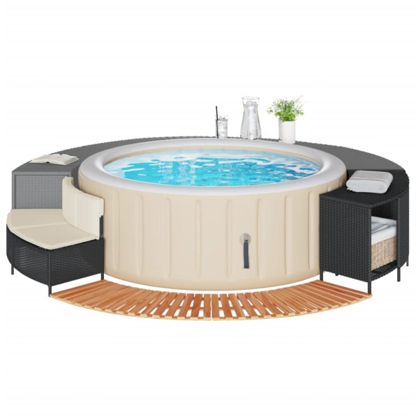 Bathtub frame, black color, polyrattan and solid acacia