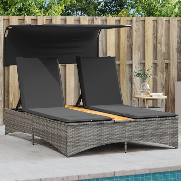 Double sun lounger, gray, polyrattan