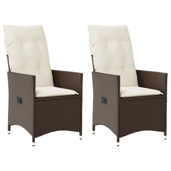 Reclining garden chairs with pillows, 2 pcs., brown, polyrattan