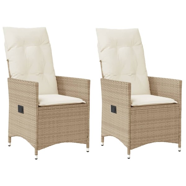 Reclining garden chairs with pillows, 2 pcs., sand, polyrattan