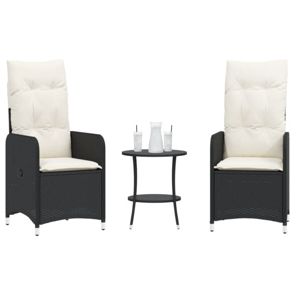 Reclining garden chairs with table, 2 pcs., black, polyrattan