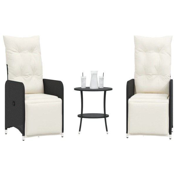 Reclining garden chairs with table, 2 pcs., black, polyrattan