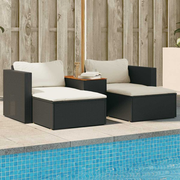 Garden set with cushions, 5 parts, polyrattan/acacia