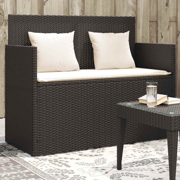 Garden bench with cushions, black, polyrattan
