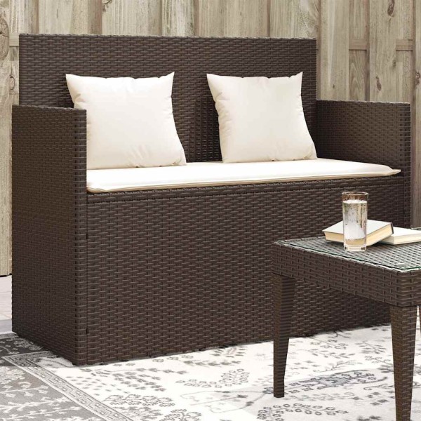Garden bench with cushions, brown, polyrattan