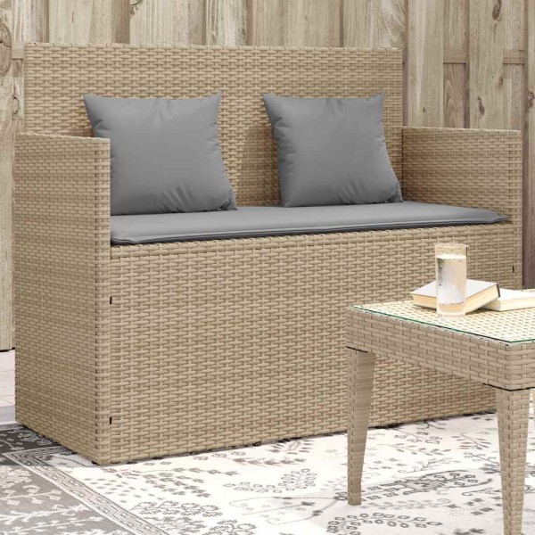 Garden bench with cushions, beige, polyrattan