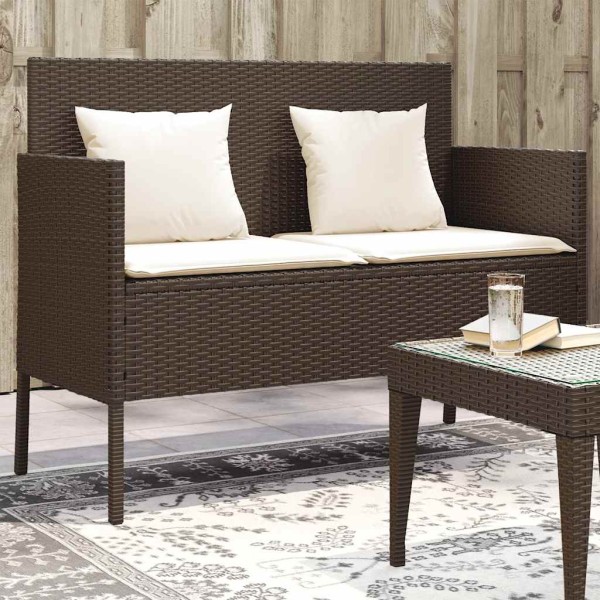 Garden bench with cushions, brown, polyrattan