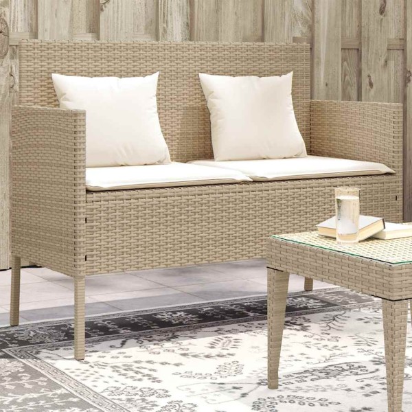 Garden bench with cushions, beige, polyrattan