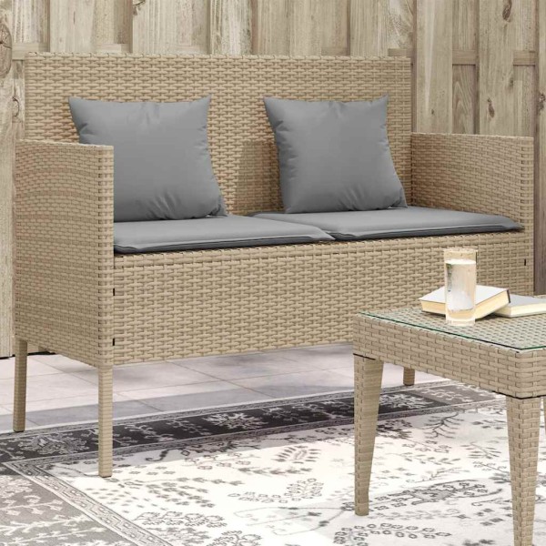Garden bench with cushions, beige, polyrattan