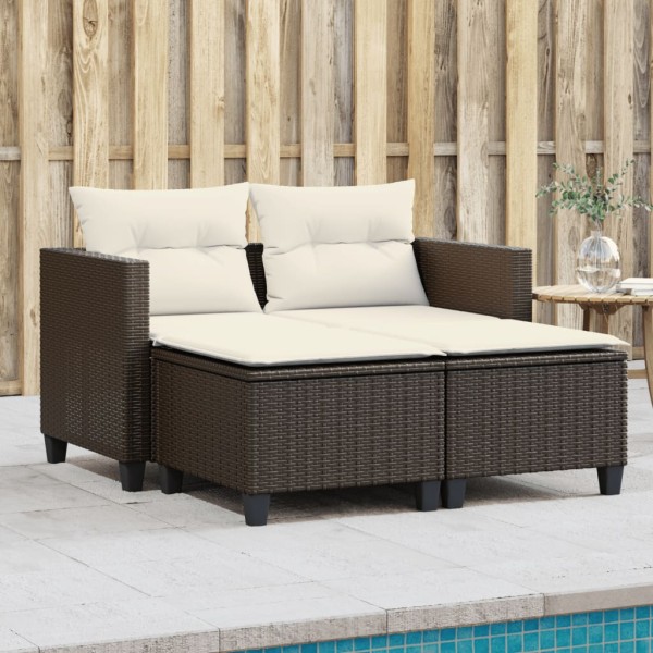 Double garden sofa with stools, brown color, polyrattan